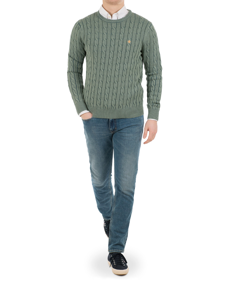 Heren | Truien | Morris | Washed Pima Cotton Cable Crew Neck Green