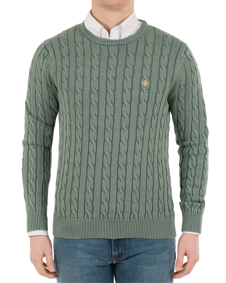 Heren | Truien | Morris | Washed Pima Cotton Cable Crew Neck Green