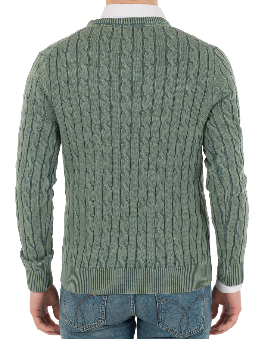 Heren | Truien | Morris | Washed Pima Cotton Cable Crew Neck Green