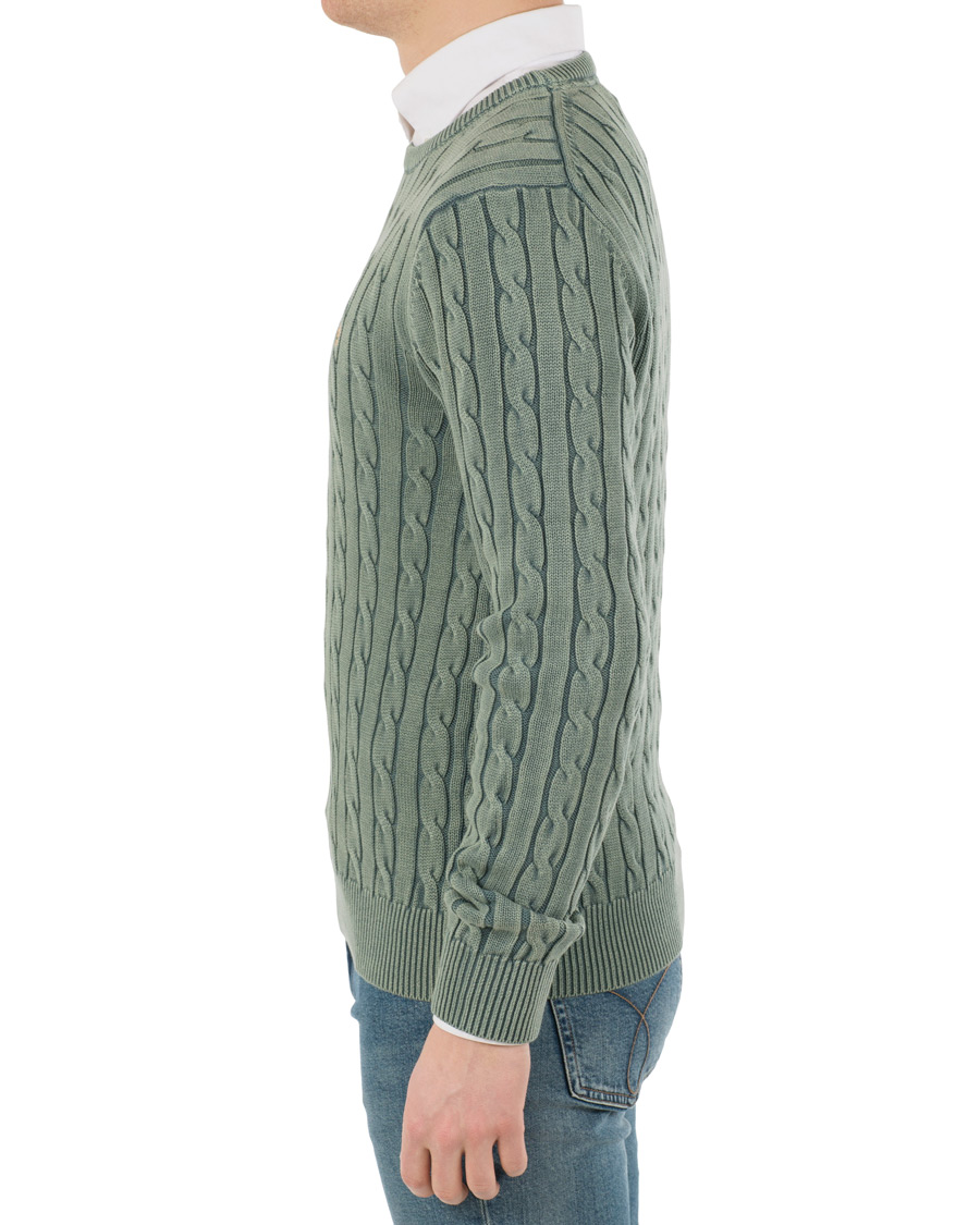 Heren | Truien | Morris | Washed Pima Cotton Cable Crew Neck Green