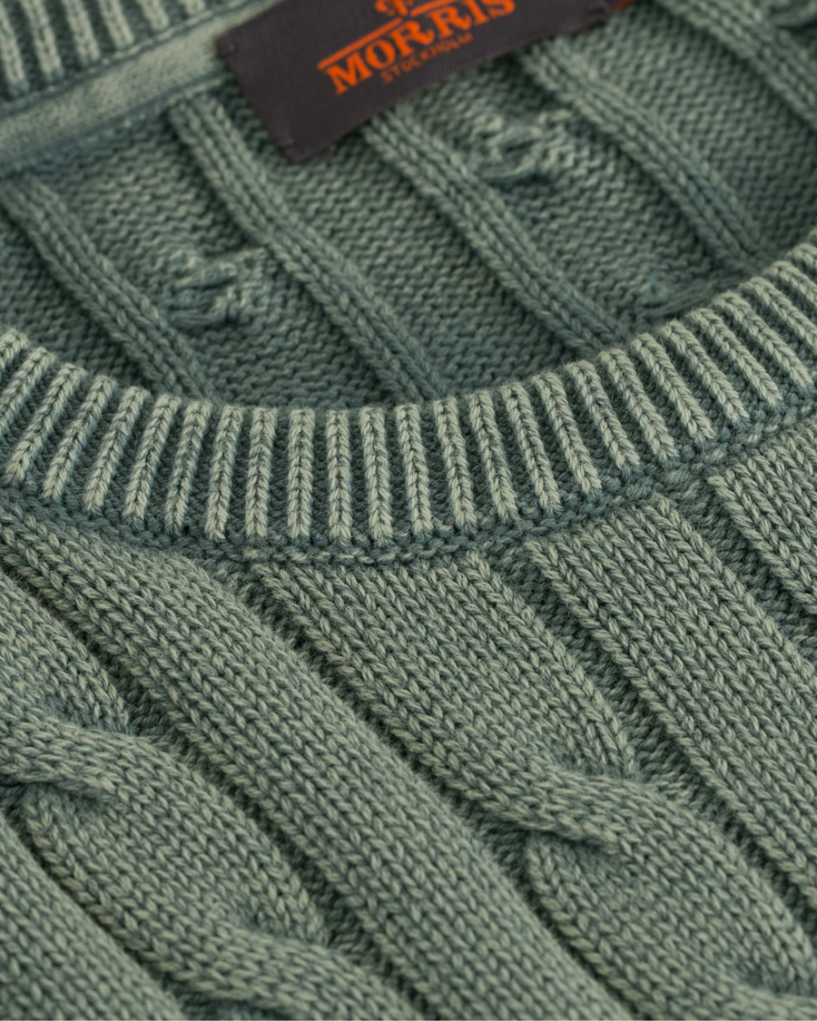 Heren | Truien | Morris | Washed Pima Cotton Cable Crew Neck Green