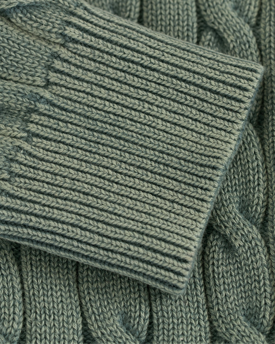 Heren | Truien | Morris | Washed Pima Cotton Cable Crew Neck Green