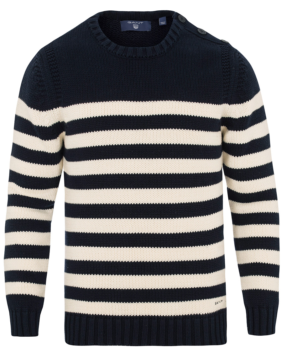 Homme | Pulls Et Tricots | GANT | Fisherman Stripe Crew Neck Evening Blue