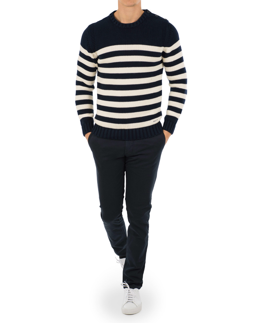 Homme | Pulls Et Tricots | GANT | Fisherman Stripe Crew Neck Evening Blue