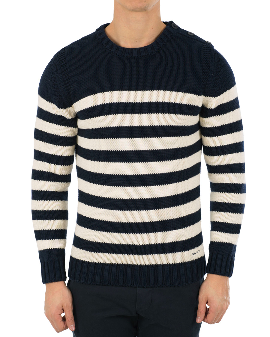 Homme | Pulls Et Tricots | GANT | Fisherman Stripe Crew Neck Evening Blue