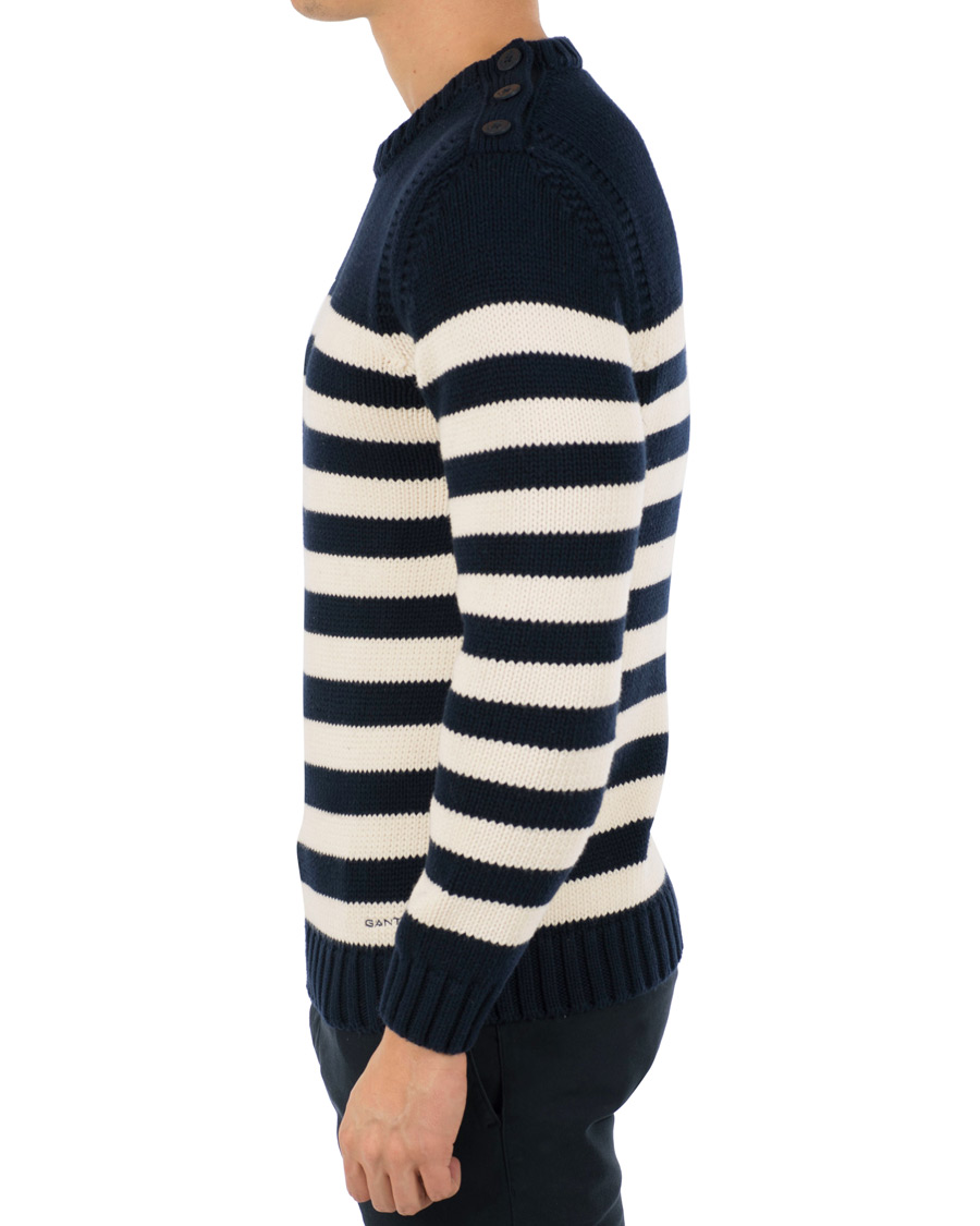 Homme | Pulls Et Tricots | GANT | Fisherman Stripe Crew Neck Evening Blue
