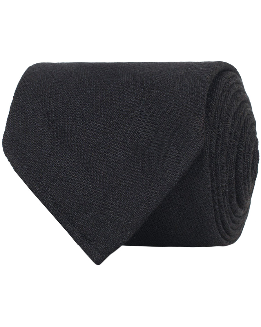 Homme | Drake's Linen Herringbone 8 cm Tie Black | Drake's | Linen Herringbone 8 cm Tie Black