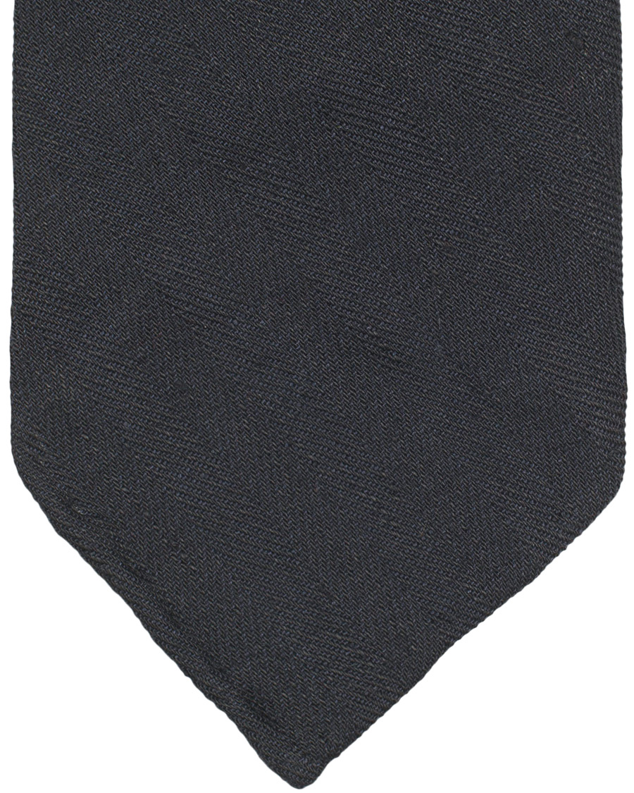 Homme | Drake's Linen Herringbone 8 cm Tie Black | Drake's | Linen Herringbone 8 cm Tie Black