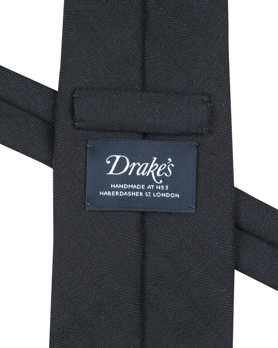 Homme | Drake's Linen Herringbone 8 cm Tie Black | Drake's | Linen Herringbone 8 cm Tie Black