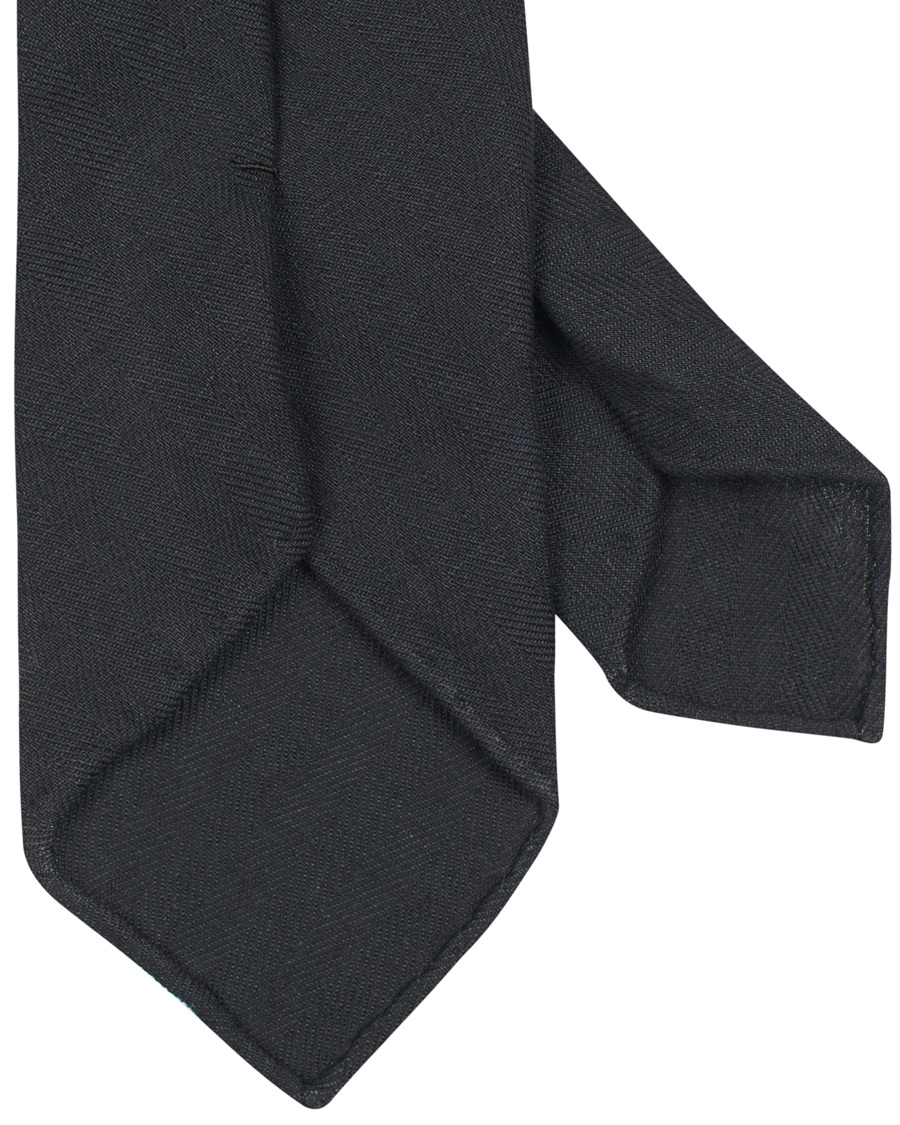 Homme | Drake's Linen Herringbone 8 cm Tie Black | Drake's | Linen Herringbone 8 cm Tie Black