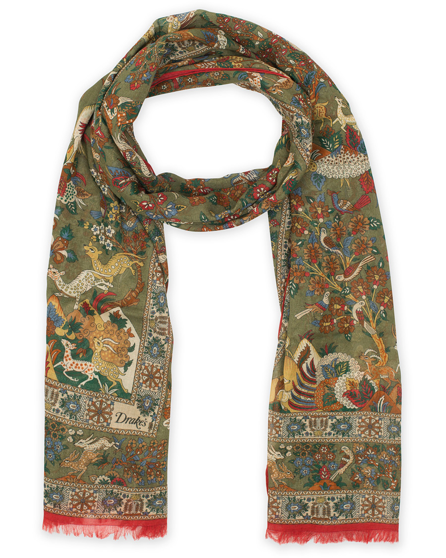 Homme | Drake's Cotton/Modal Gardens of Eden Print Scarf Green | Drake's | Cotton/Modal Gardens of Eden Print Scarf Green