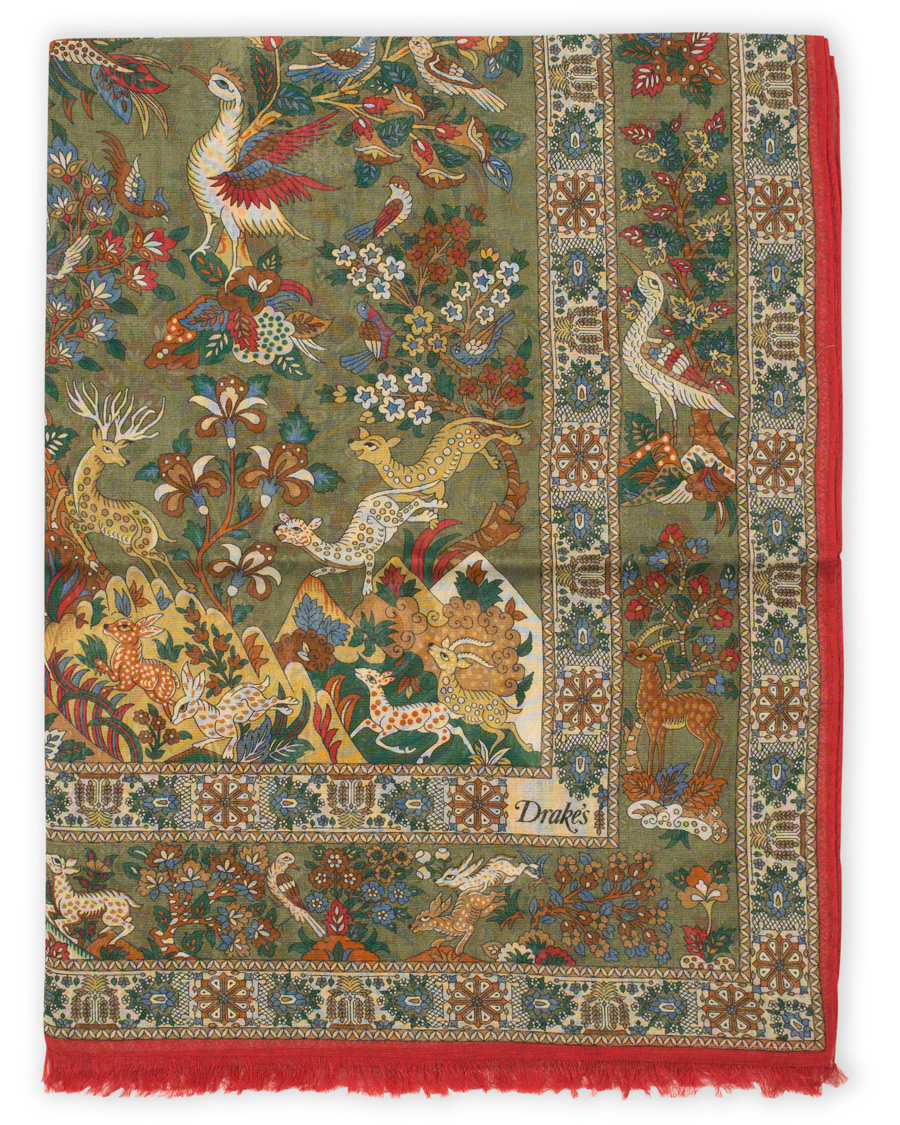 Homme | Drake's Cotton/Modal Gardens of Eden Print Scarf Green | Drake's | Cotton/Modal Gardens of Eden Print Scarf Green
