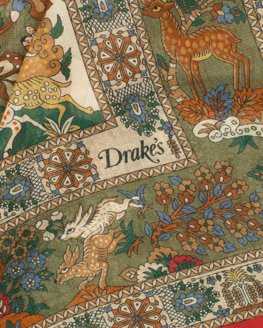 Homme | Drake's Cotton/Modal Gardens of Eden Print Scarf Green | Drake's | Cotton/Modal Gardens of Eden Print Scarf Green