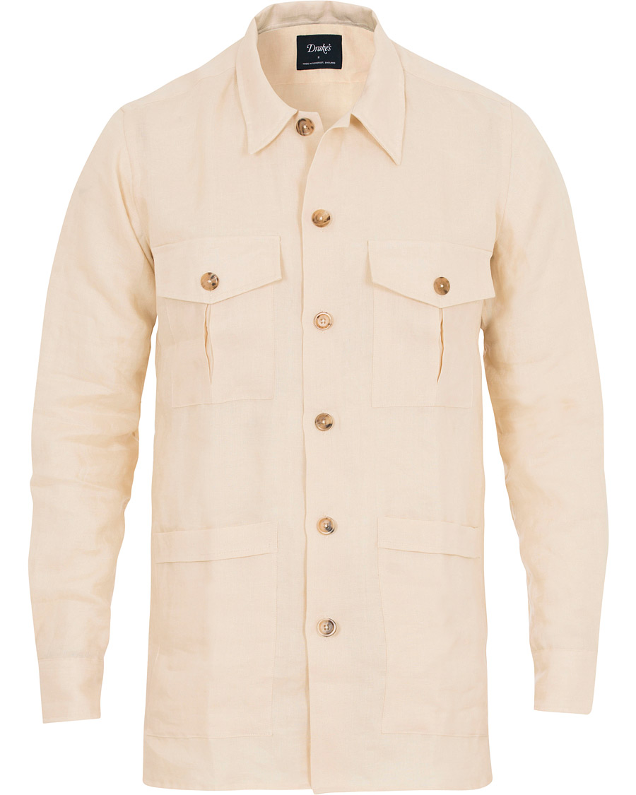 Homme | Chemises | Drake's | Linen Safari Schacket Off White