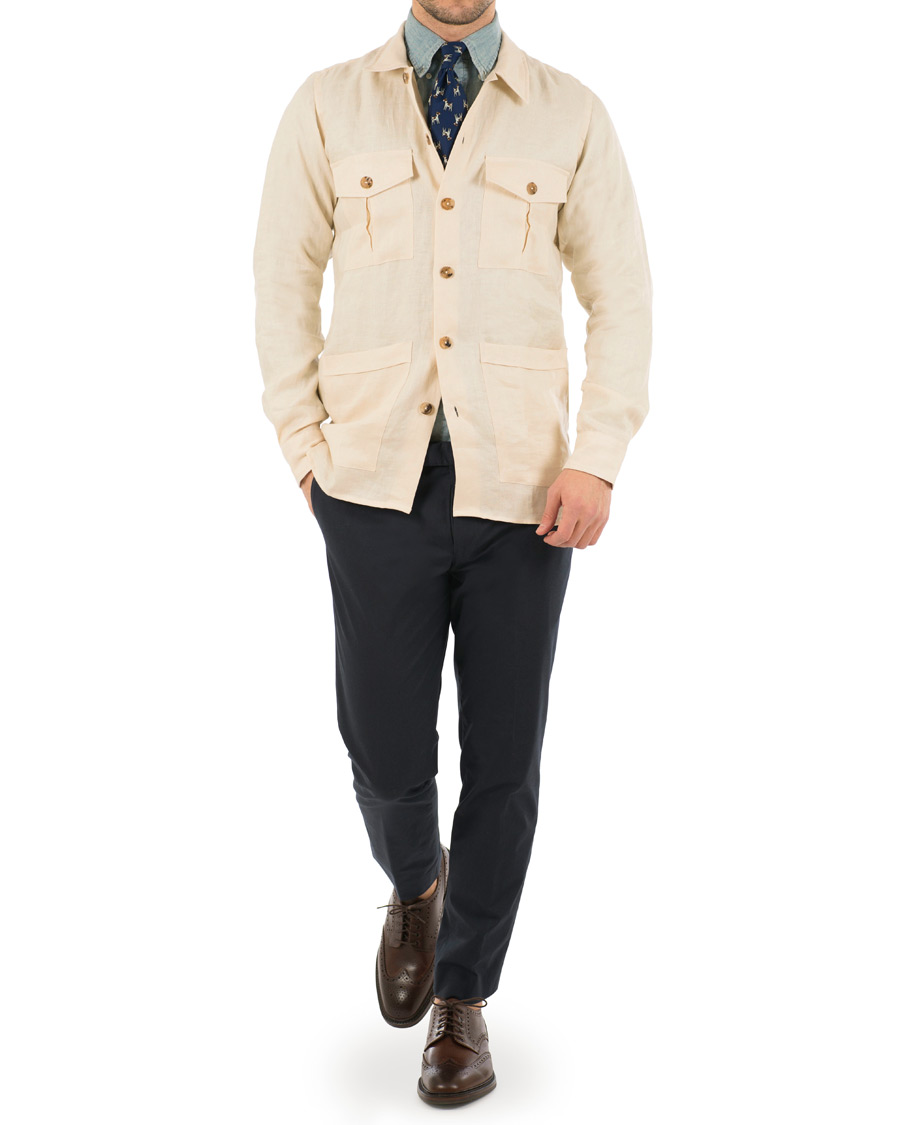 Homme | Chemises | Drake's | Linen Safari Schacket Off White