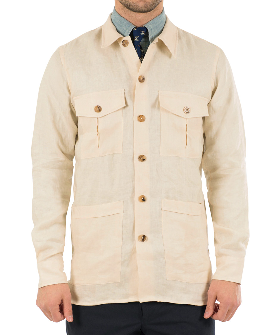 Homme | Chemises | Drake's | Linen Safari Schacket Off White