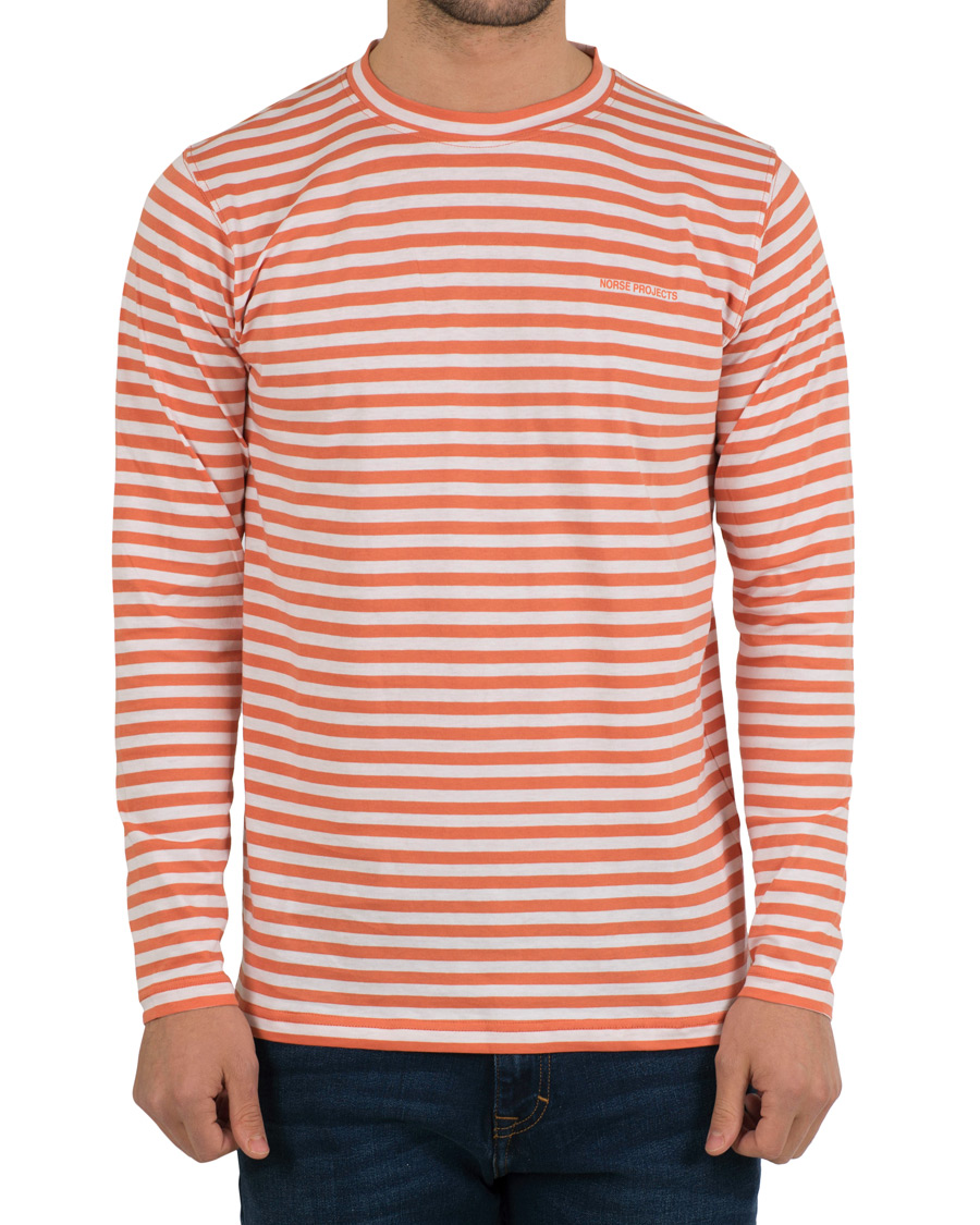 Homme | T-shirts | Norse Projects | James Logo Stripe Long Sleeve Tee Burned Red