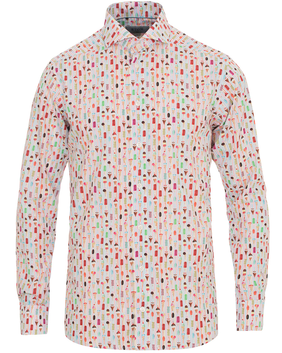Homme | Chemises | Eton | Slim Fit Poplin Printed Ice Cream Shirt Pink/Red