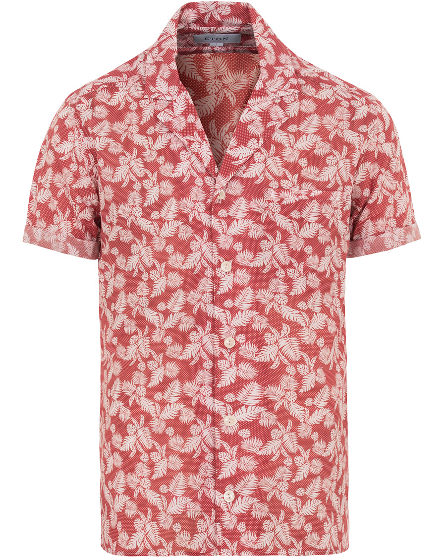 Heren | Overhemden | Eton | Slim Fit Muslin Resort Printed Leaf Shirt Pink/Red