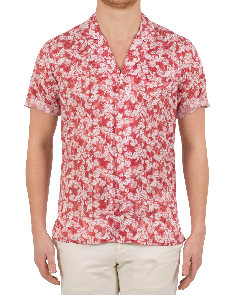 Heren | Overhemden | Eton | Slim Fit Muslin Resort Printed Leaf Shirt Pink/Red