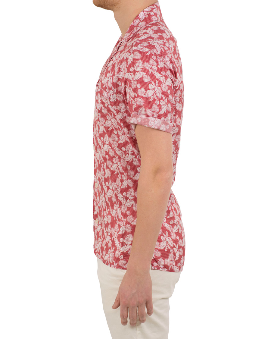 Heren | Overhemden | Eton | Slim Fit Muslin Resort Printed Leaf Shirt Pink/Red