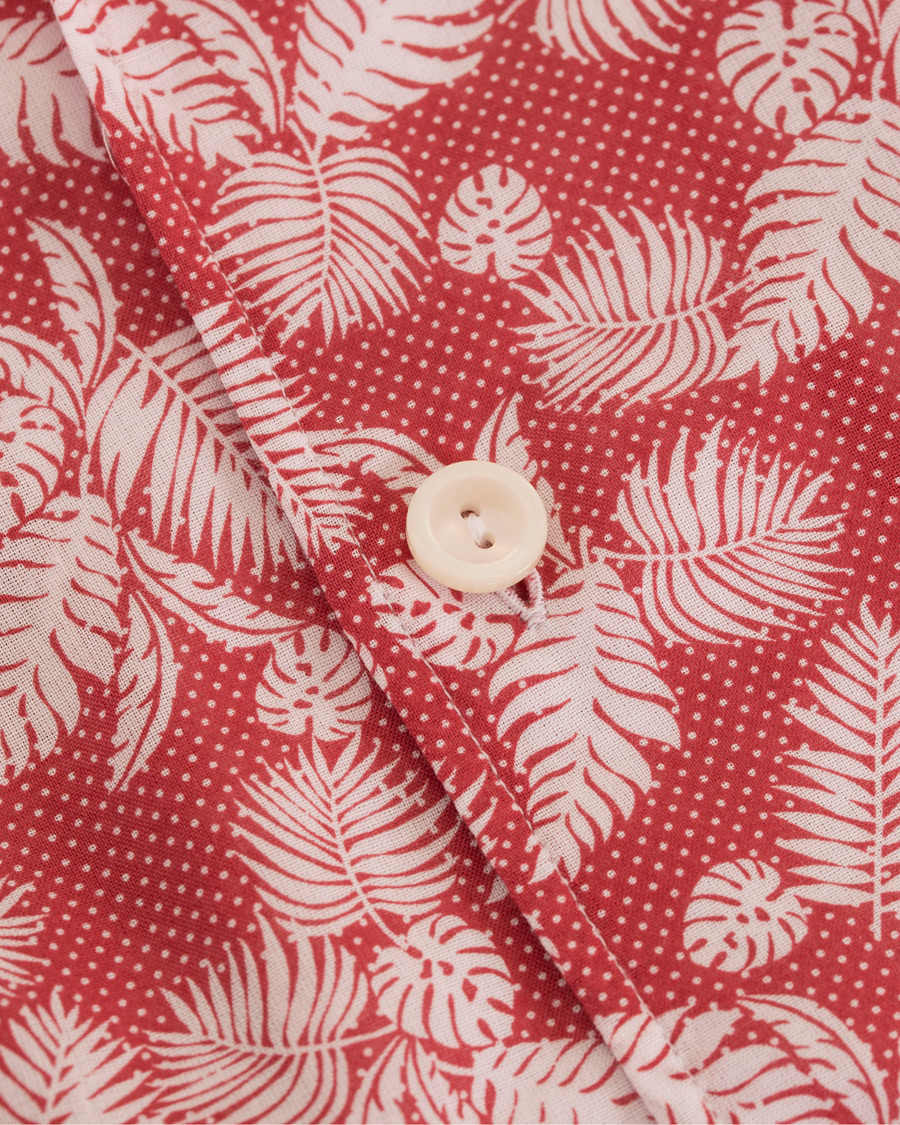 Heren | Overhemden | Eton | Slim Fit Muslin Resort Printed Leaf Shirt Pink/Red