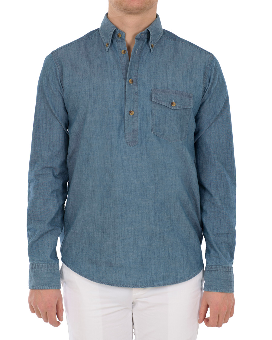 Homme | Chemises | Eton | Slim Fit Popover Indigo Shirt Light Washed