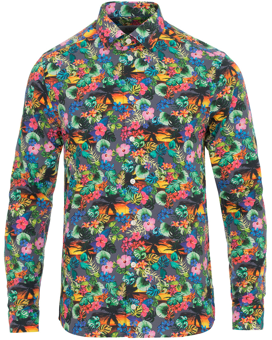 Homme | Chemises | Eton | Super Slim Fit Printed Leafs Shirt Blue