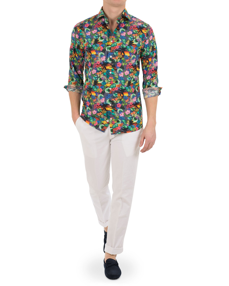Homme | Chemises | Eton | Super Slim Fit Printed Leafs Shirt Blue