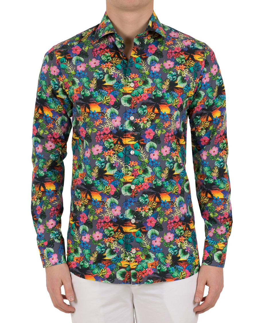 Homme | Chemises | Eton | Super Slim Fit Printed Leafs Shirt Blue
