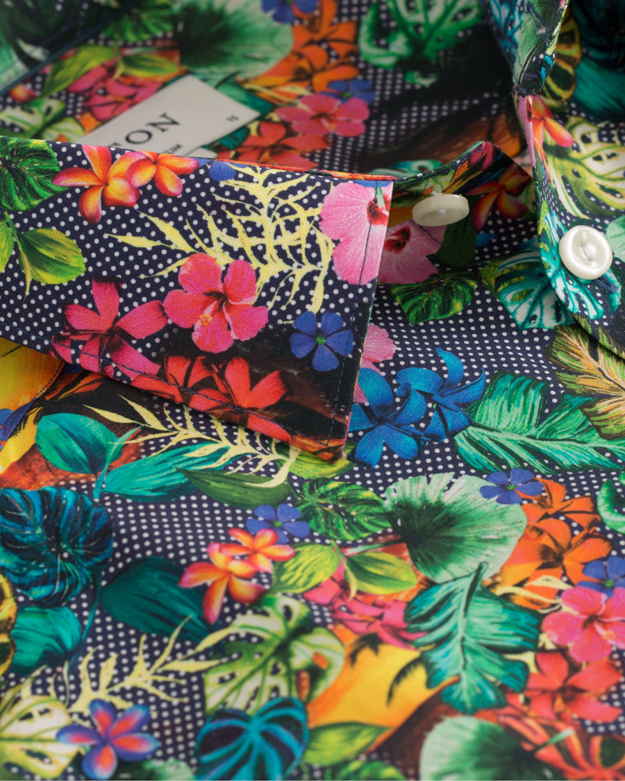 Homme | Chemises | Eton | Super Slim Fit Printed Leafs Shirt Blue