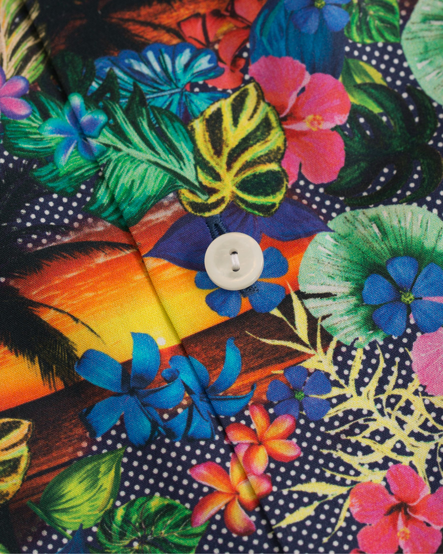 Homme | Chemises | Eton | Super Slim Fit Printed Leafs Shirt Blue