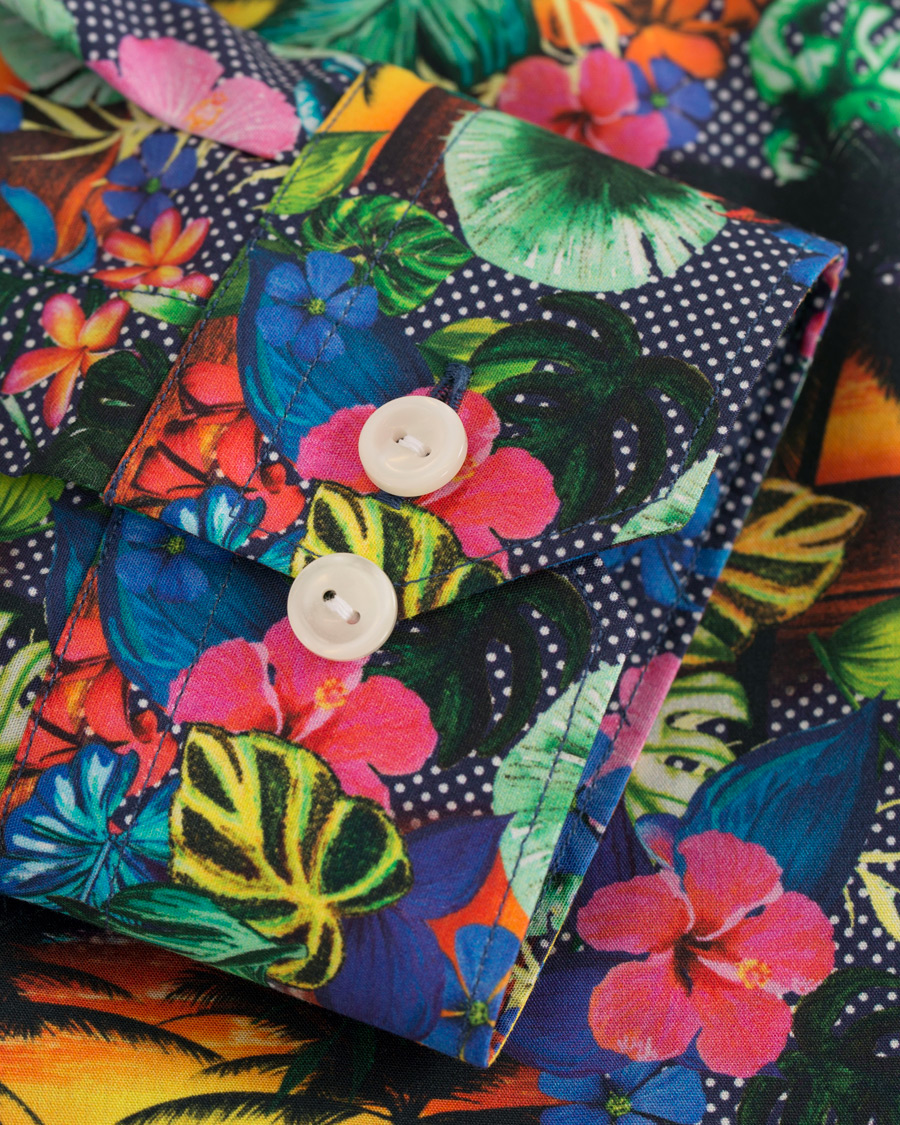 Homme | Chemises | Eton | Super Slim Fit Printed Leafs Shirt Blue