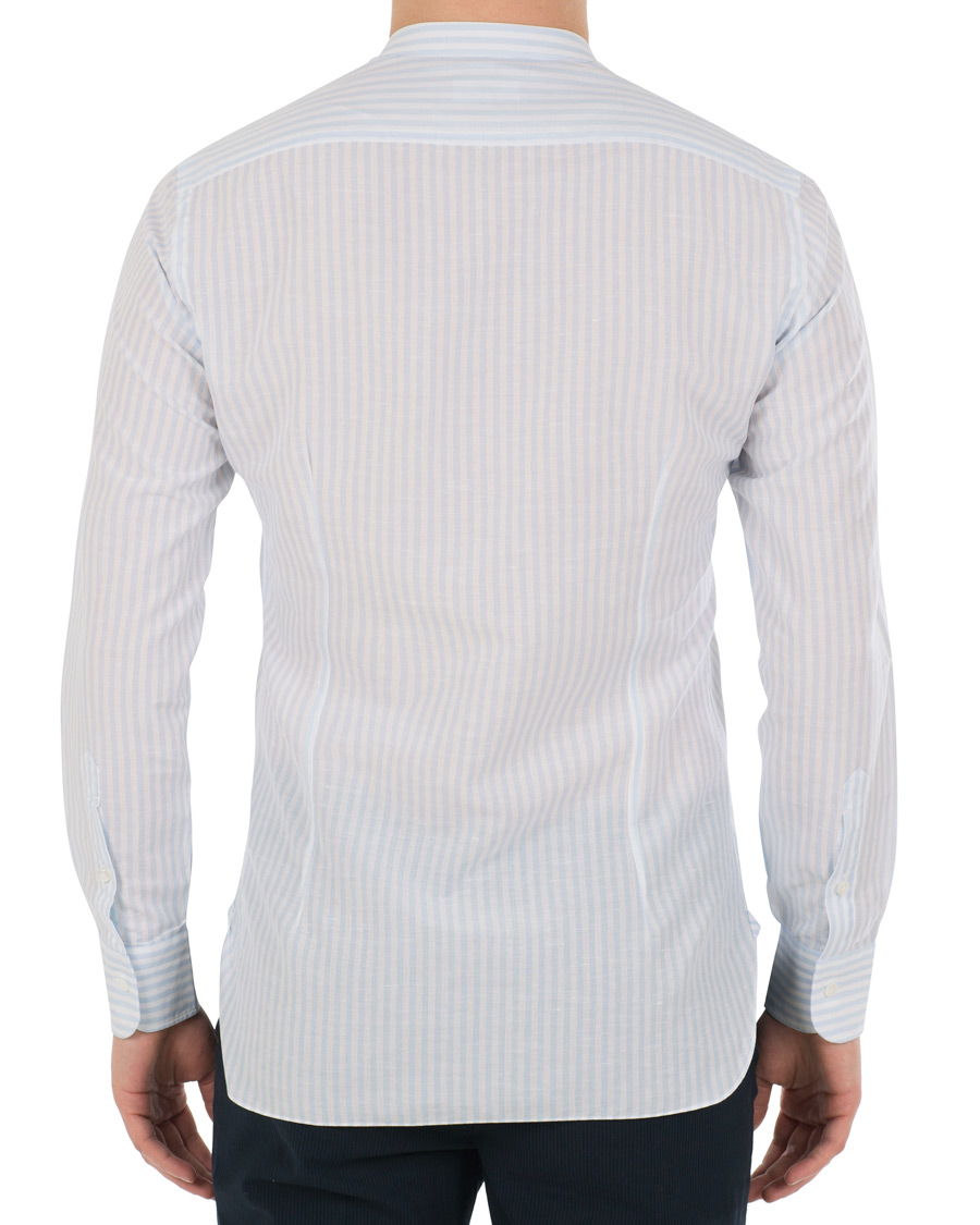 Homme | Chemises | Barba Napoli | Culto Linen Mandarine Collar Stripe Shirt Blue