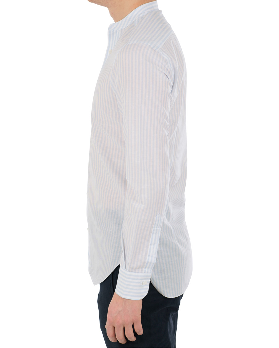 Homme | Chemises | Barba Napoli | Culto Linen Mandarine Collar Stripe Shirt Blue