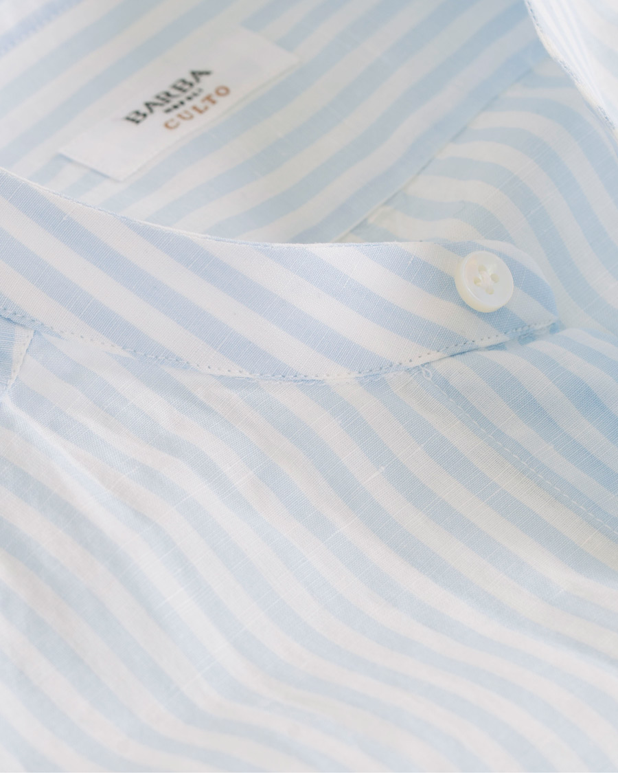 Homme | Chemises | Barba Napoli | Culto Linen Mandarine Collar Stripe Shirt Blue