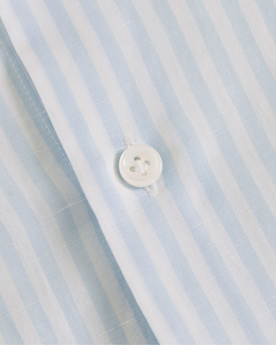 Homme | Chemises | Barba Napoli | Culto Linen Mandarine Collar Stripe Shirt Blue
