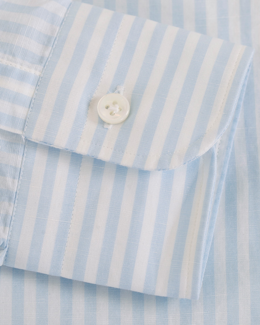 Homme | Chemises | Barba Napoli | Culto Linen Mandarine Collar Stripe Shirt Blue