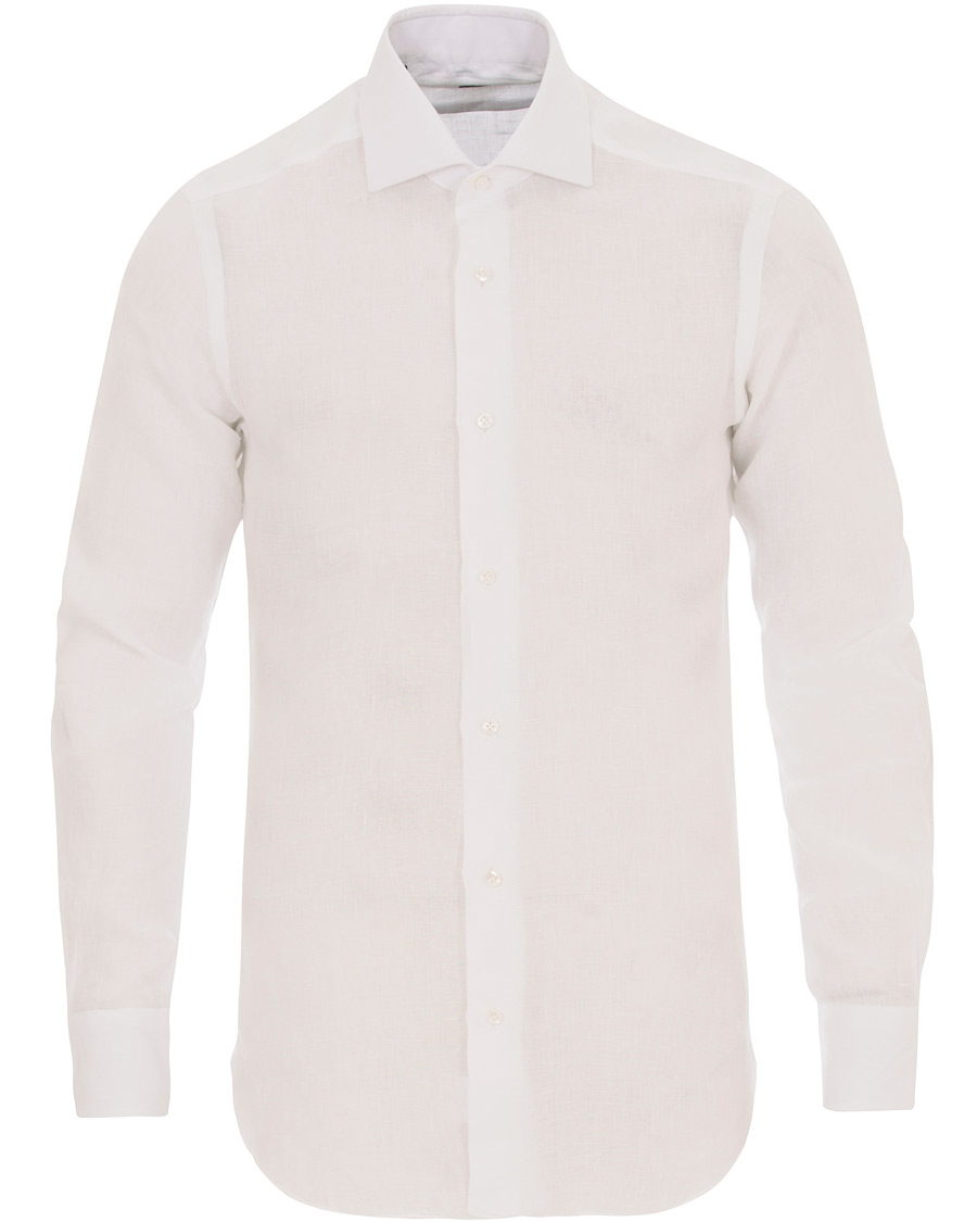 Homme | Chemises | Barba Napoli | Napoli Slim Fit Linen Shirt White