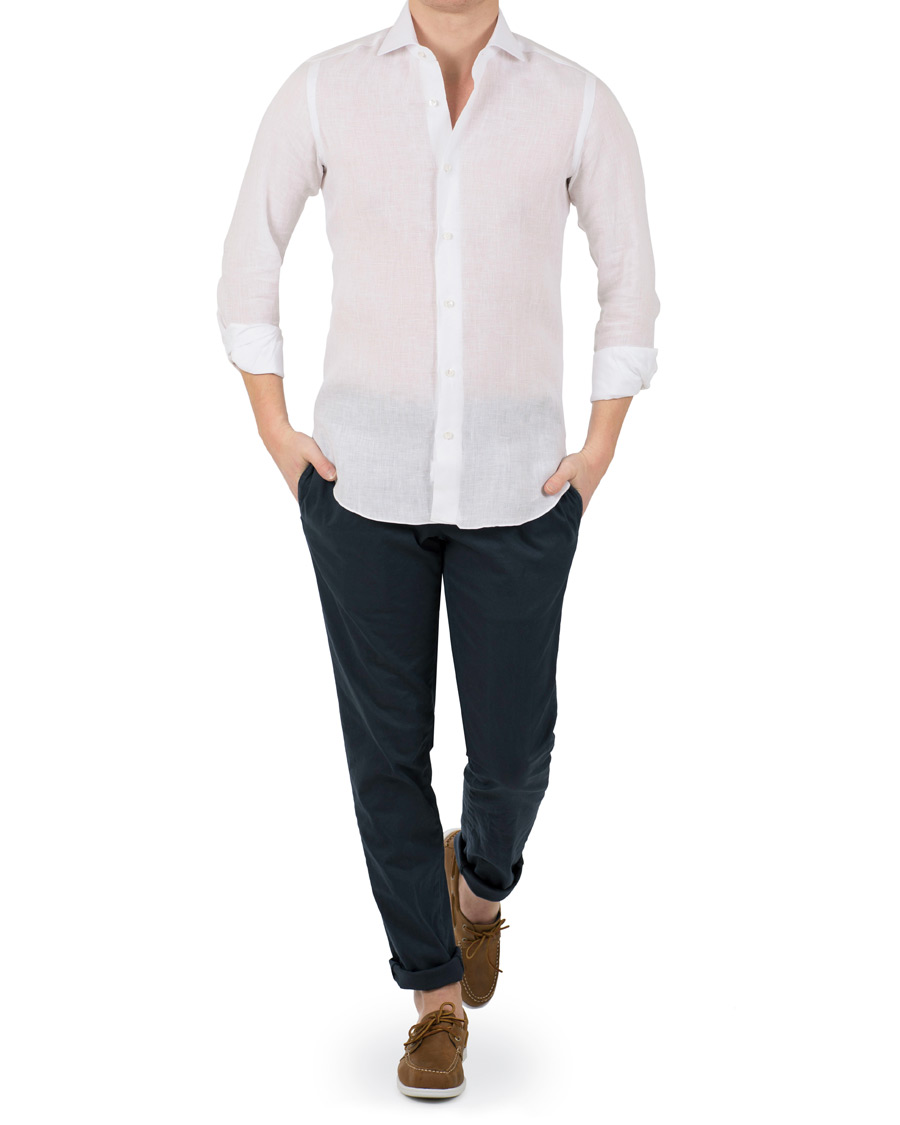Homme | Chemises | Barba Napoli | Napoli Slim Fit Linen Shirt White