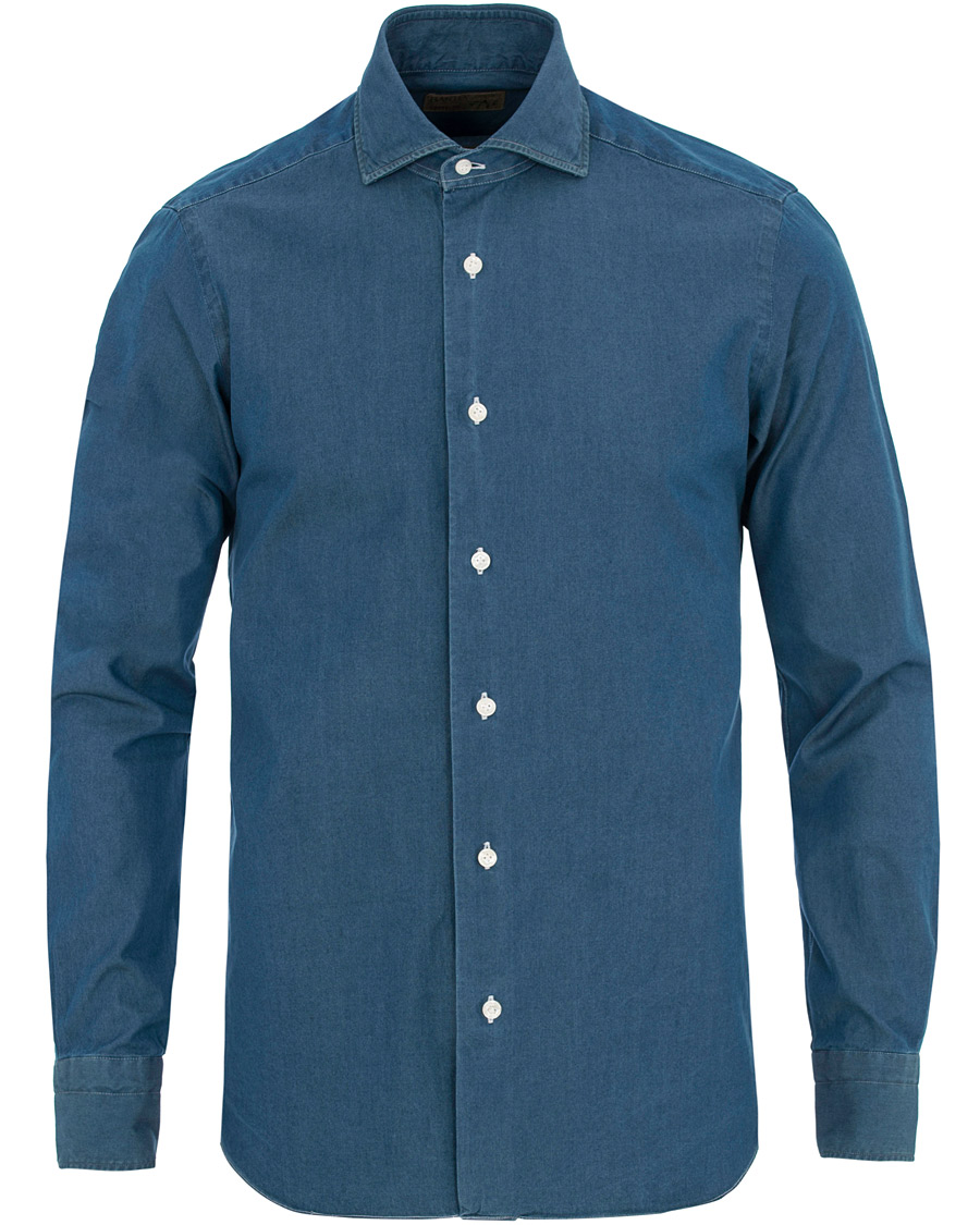 Heren | Overhemden | Barba Napoli | Dandylife Slim Fit Chambray Cut Away Shirt Indigo