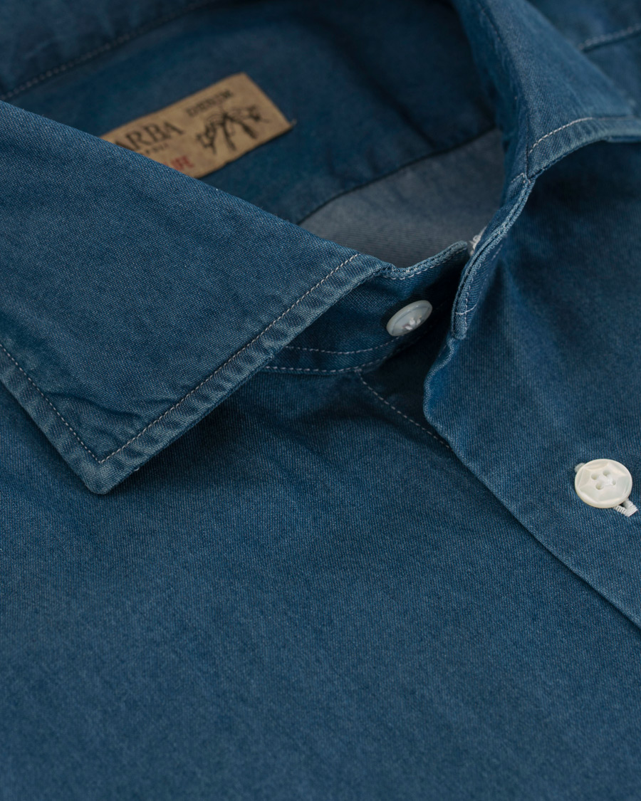 Heren | Overhemden | Barba Napoli | Dandylife Slim Fit Chambray Cut Away Shirt Indigo