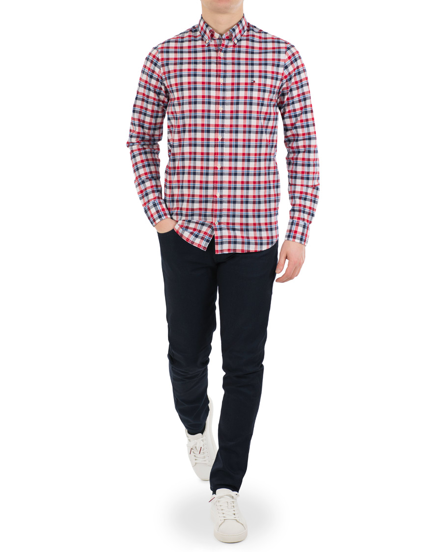 Heren | Overhemden | Tommy Hilfiger | Slim Fit Cotton/Linen Check Shirt Red/Maritime Blue