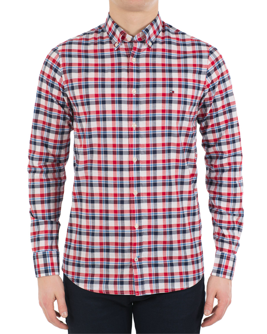 Heren | Overhemden | Tommy Hilfiger | Slim Fit Cotton/Linen Check Shirt Red/Maritime Blue