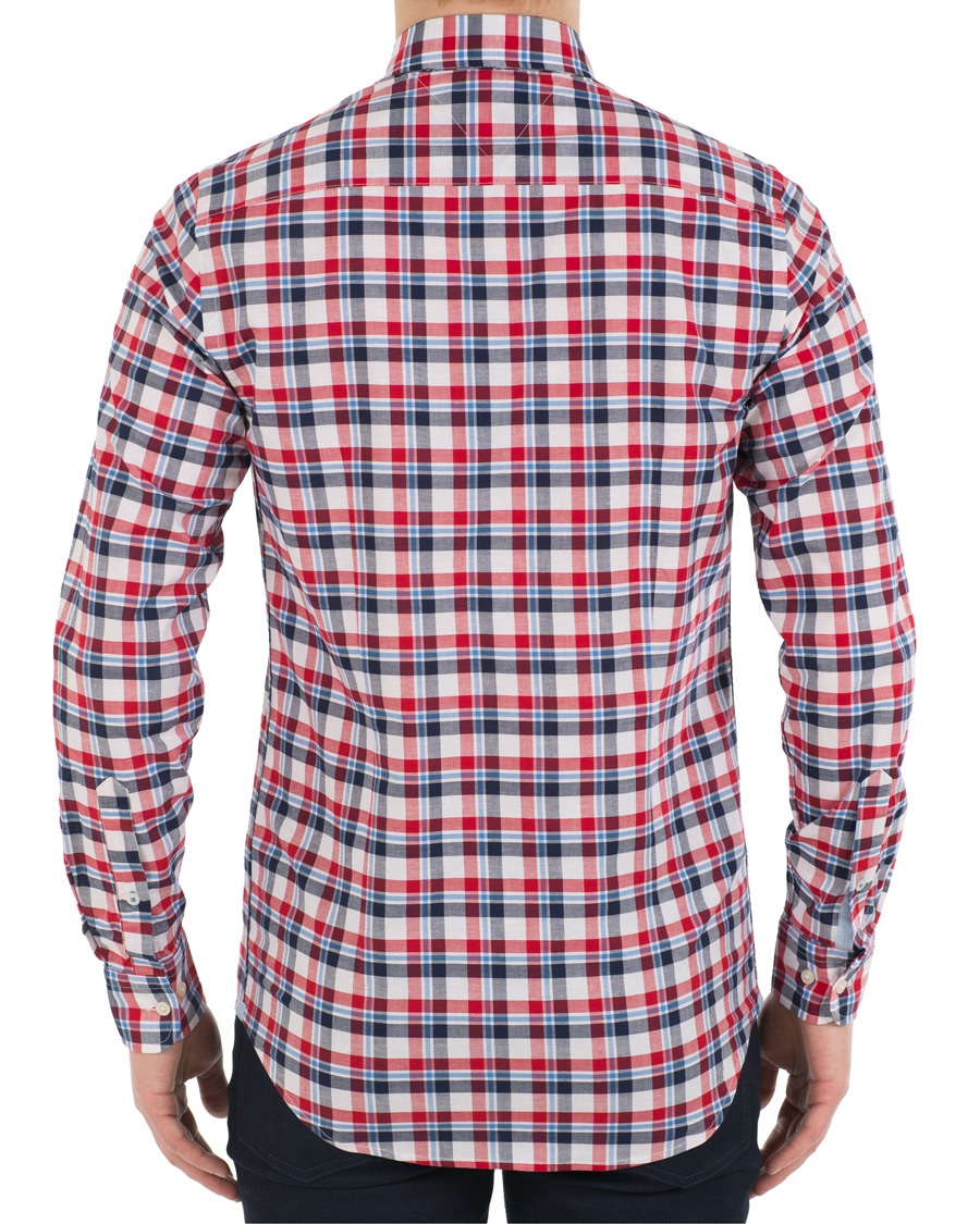 Heren | Overhemden | Tommy Hilfiger | Slim Fit Cotton/Linen Check Shirt Red/Maritime Blue