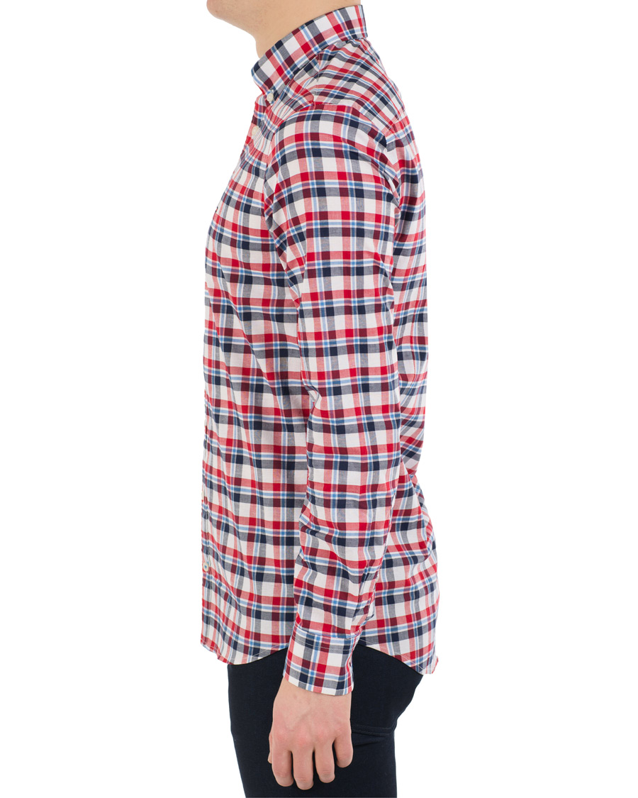 Heren | Overhemden | Tommy Hilfiger | Slim Fit Cotton/Linen Check Shirt Red/Maritime Blue