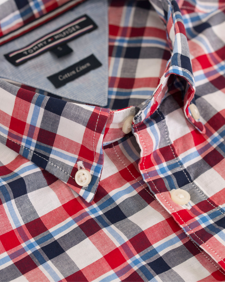 Heren | Overhemden | Tommy Hilfiger | Slim Fit Cotton/Linen Check Shirt Red/Maritime Blue