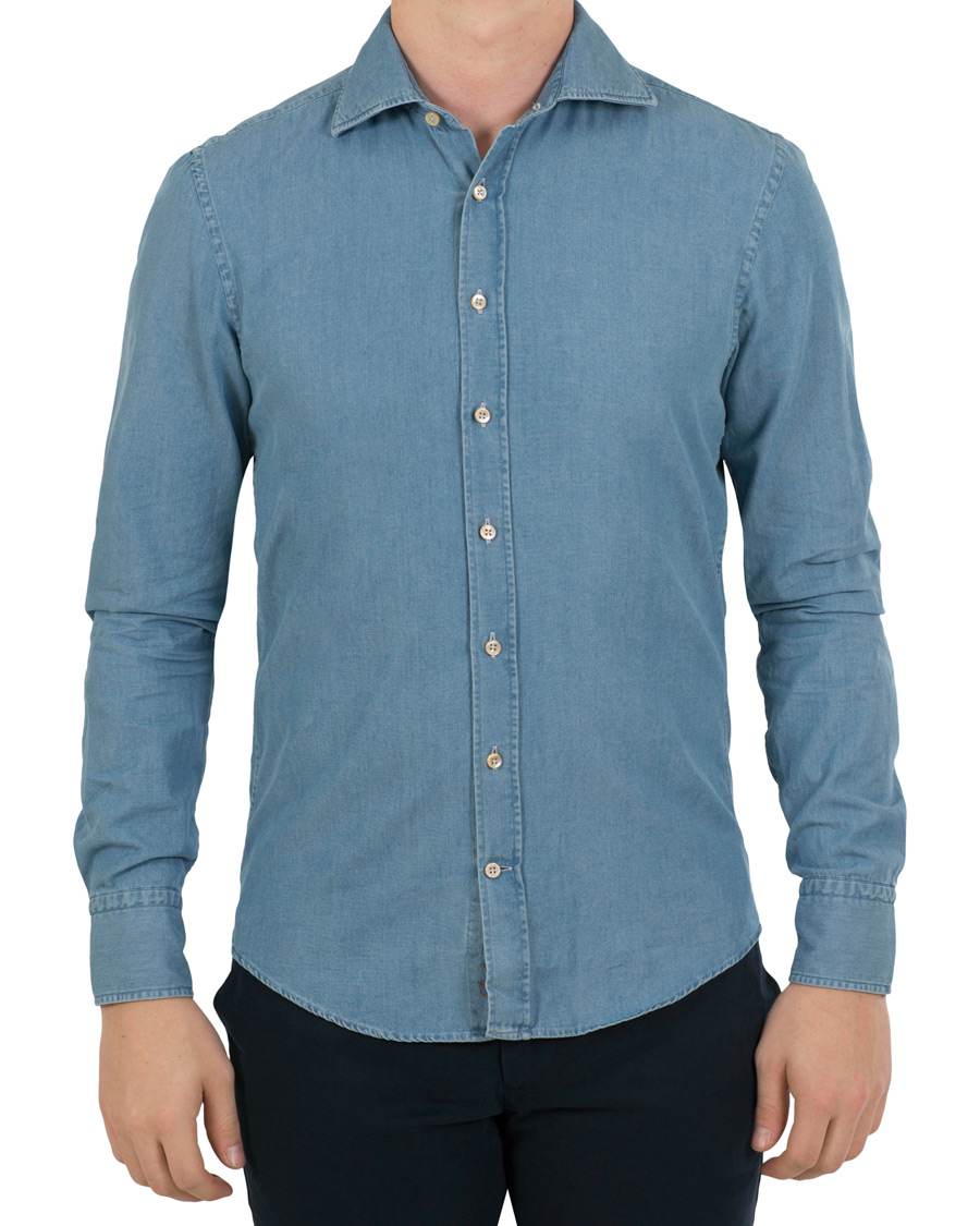Heren | Overhemden | Stenströms | Slimline Garment Washed Shirt Light Denim
