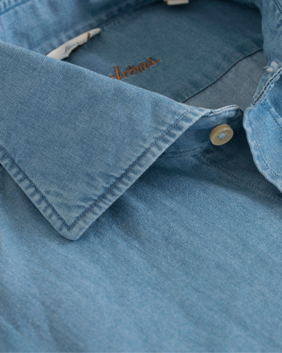 Heren | Overhemden | Stenströms | Slimline Garment Washed Shirt Light Denim