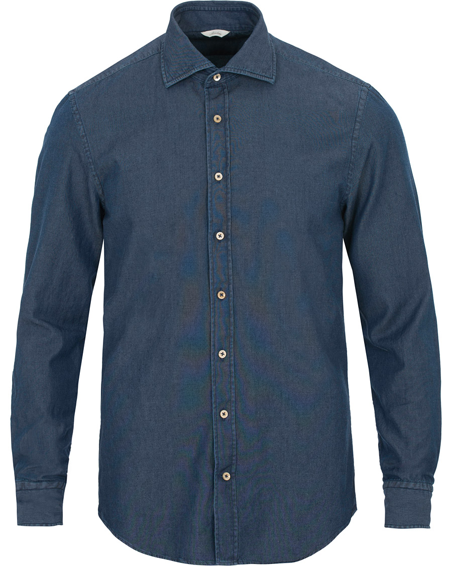 Heren | Overhemden | Stenströms | Slimline Garment Washed Shirt Dark Denim